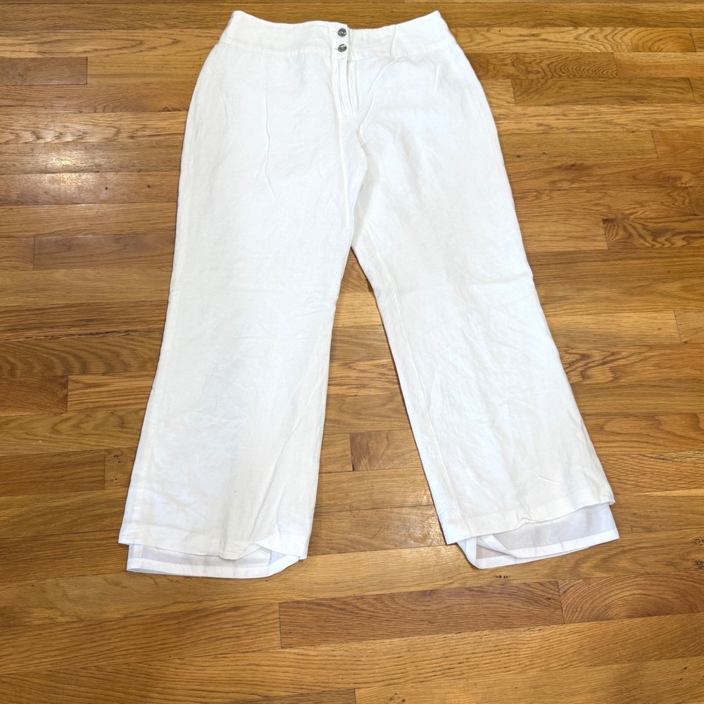 East 5th Petite White Linen Blend Wide Leg Trousers Pants Sz 10P Coastal Summer